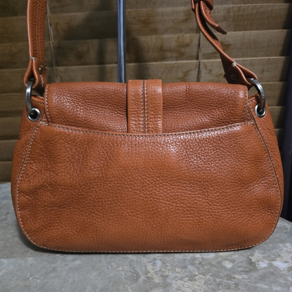 Cole Haan Rustic Orange Pebbled Leather Flap Shoulder Bag - Picture 3 of 15